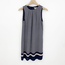 H&M Creped Shift Dress Size 2 Dark Blue Patterned Woven Sleeveless Pleated Neck