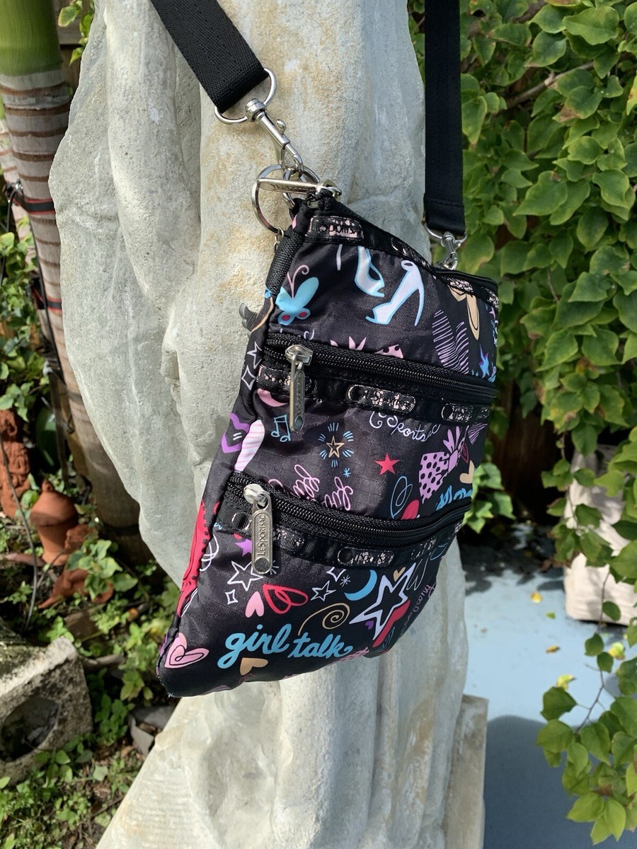 LeSportsac Triple Zip 3 Zipper Crossbody Shoulder Bag Black