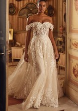 Glitter Lace Wedding Dress Bridal Gown 2-28W Custom made Illusion Bodice Straps