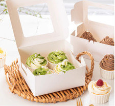 Paquete de 5 estuches para cupcakes/muffins con fondo de bandeja, 4 rejillas por paquete con ventana transparente
