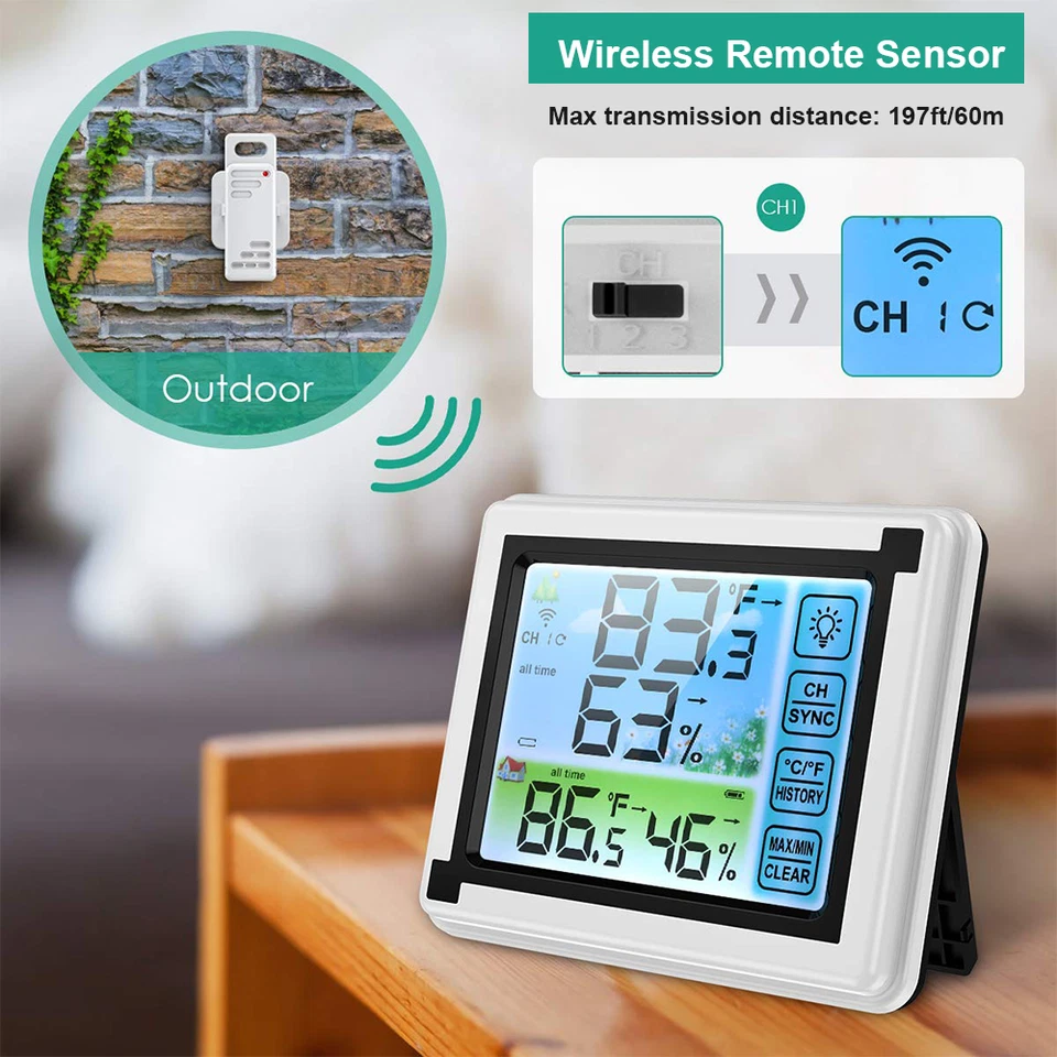 Indoor Outdoor Thermometer Hygrometer Wireless Humidity Meter Weather Station - Image 3 of 4