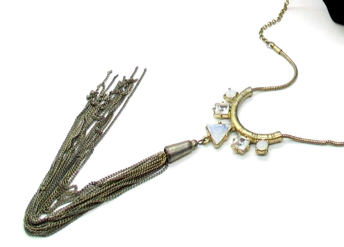 Signed LOFT Silver tone moonstone rhinestone tass… - image 2