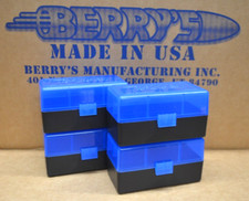 223 /.222 caliber NEW 50 ROUND PLASTIC AMMO BOXES (4-Pack BLUE / BLACK)