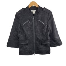 Cache Luxe Black Embossed Pattern Jacket Zippered Pockets Women's Size Medium