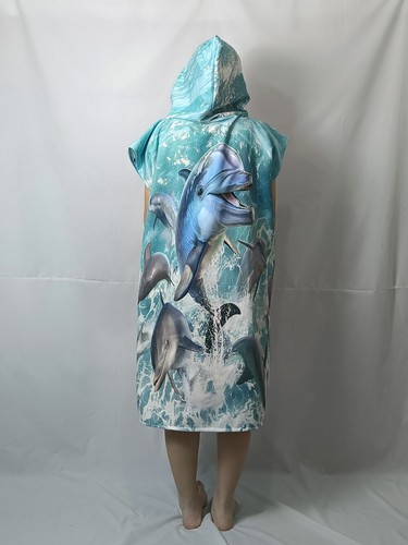 Sea Dolphin Orcas Whale Hooded Towel Poncho Surf Swim Beach Changing Robe Gift - Picture 4 of 28