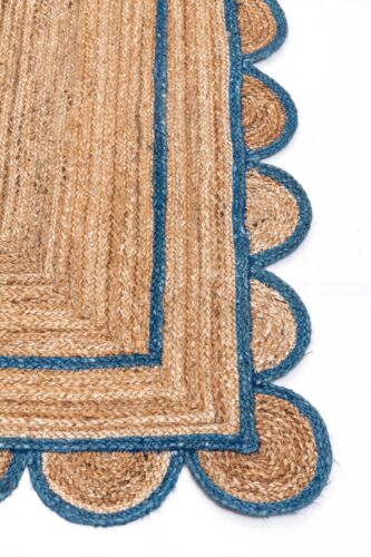 Handgefertigter geflochtener natürlicher reiner Jute mit blauem Design gerippter Teppich - Bild 2 von 4