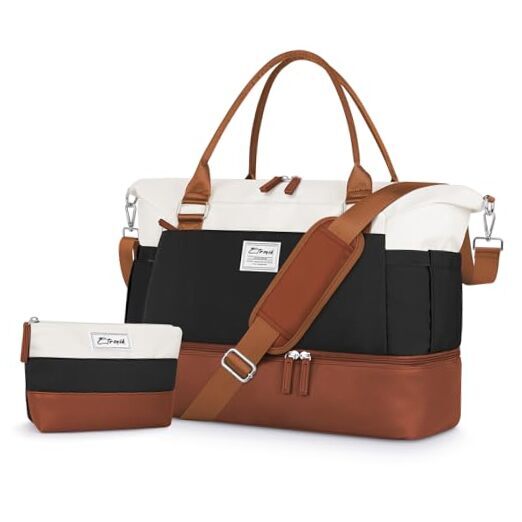 Weekender Bags for Women, Personal Item Travel Bag with 36 L Brown Black White