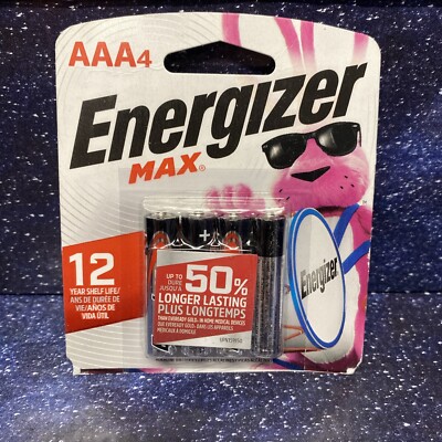 Energizer AAA Alkaline Max 4 Count Batteries New Exp: 12-25