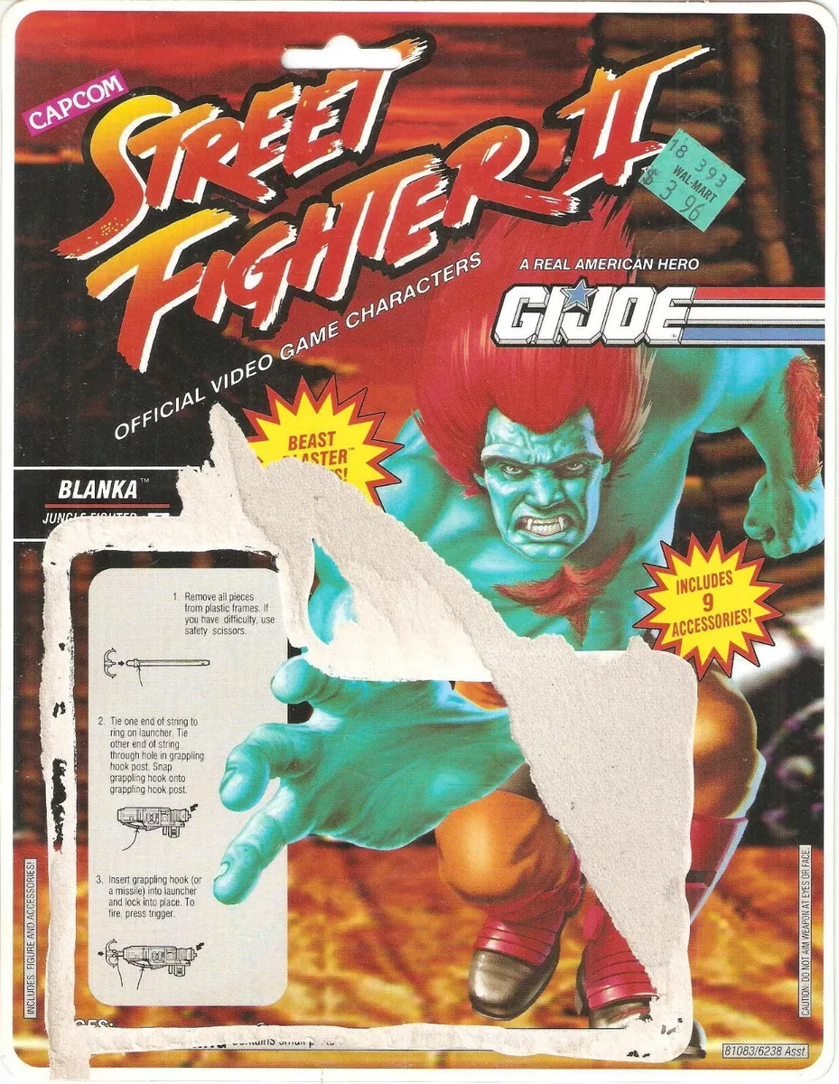 1993 Street Fighter II Blanka v.1 UNCUT CARD BACK full file backer GI Joe  JTC