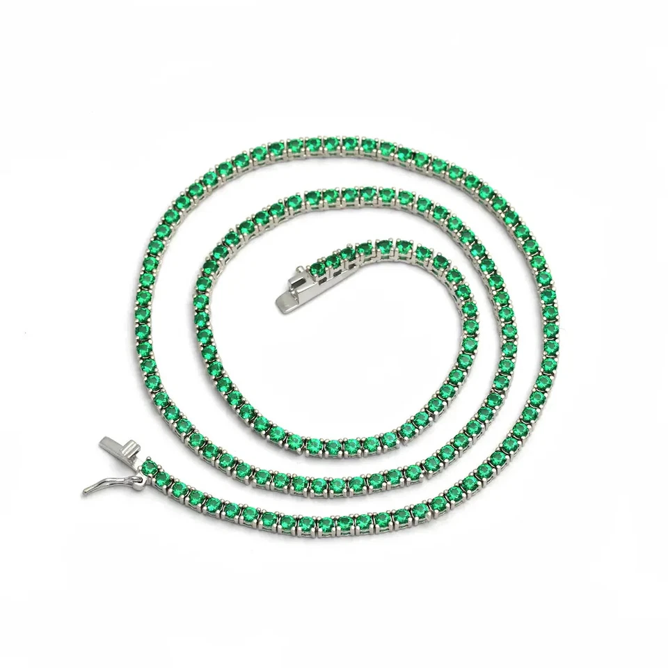 4MM Round Created Emerald 18" Luxury Tennis Necklace 14K White Gold Over 22Ct - Image 2 of 3