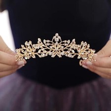 Crystal Tiaras and Crowns for Women and Girls Bridal Princess Rhinestones Gold
