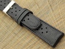NOS Unused Black Rubber Watch Band with Silver Tone Buckle 18mm Vintage Mens