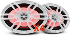 4 DS18 NXL-69/WH Hydro 6X9 2 Way Marine Speakers RGB LED 375W Max 4 Speakers 