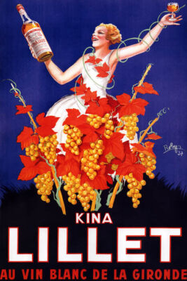 FRENCH KINA LILLET AU VIN BLANC DE LA GIRONDE WINE GRAPES VINTAGE POSTER REPRO