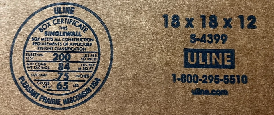 18" x 18" x 12" CARDBOARD BOX - 200 lb - SINGLE BOX - Image 2 of 4