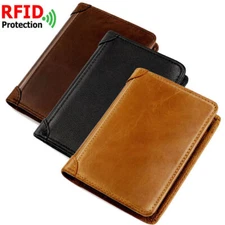 Mens Wallet RFID Blocking Genuine Leather Trifold Wallets For Men with ID Window