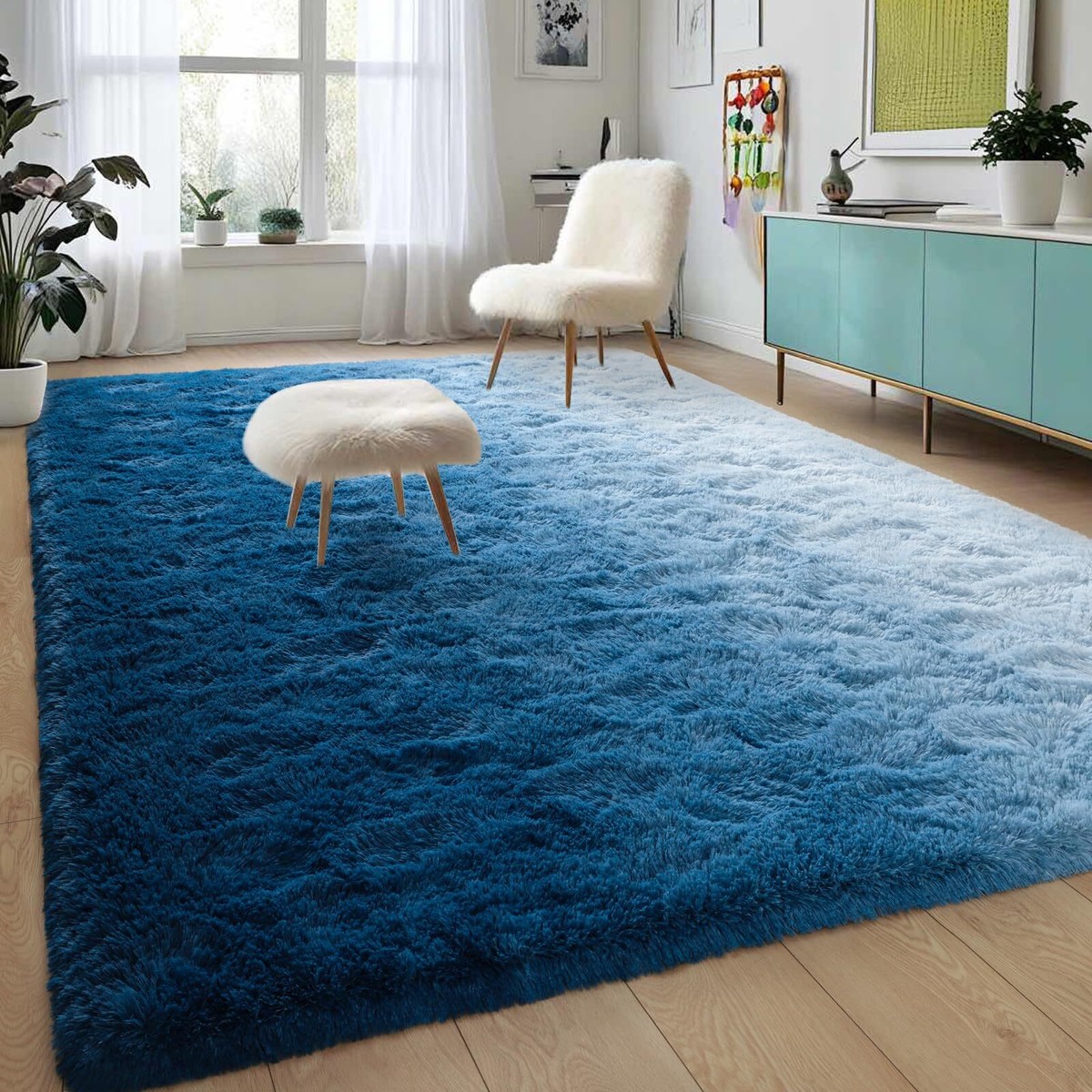 4'x6' Navy Blue Luxury Area Rug Modern Indoor High Pile Non-Slip