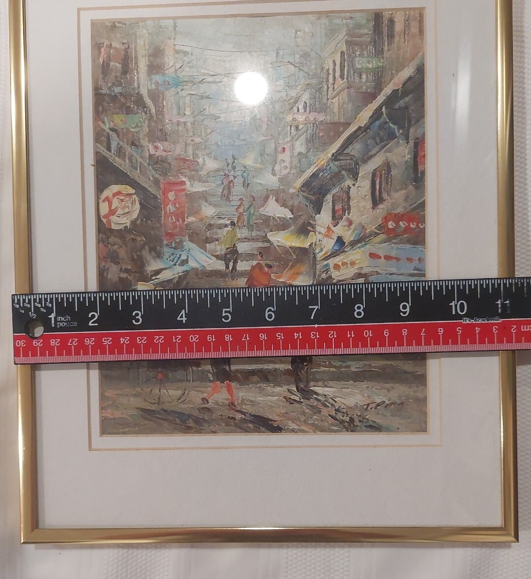 Vintage Hong Kong Acrylic Original Street Art Rickshaw Scene