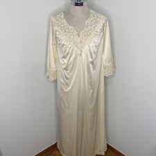 Vintage 80s OLGA BODYSILK Cream Nylon Lace Nightgown Peignoir Lingerie Set M USA