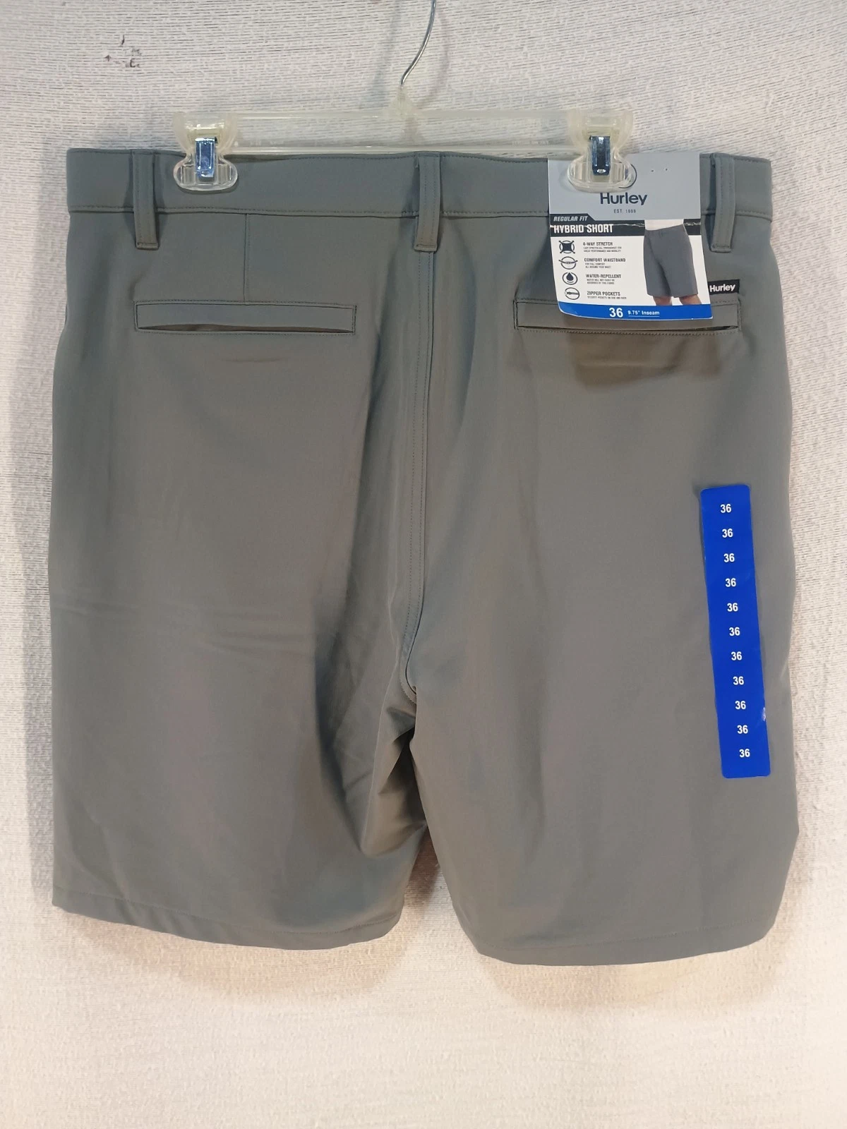 NWT Hurley Men's Hybrid Shorts Grey Size 36 Stretch Quick Dry 9.75" Inseam