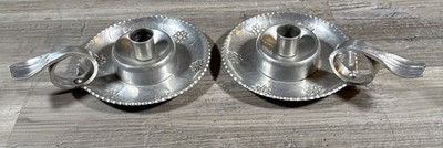 Vintage Buenilum Aluminum Hand Wrought Candle Holders Stick Chamber Pair (2)
