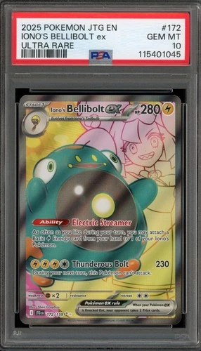 Pokemon Iono's Bellibolt ex Journey Together Ultra Rare #172 PSA 10 Gem Mint