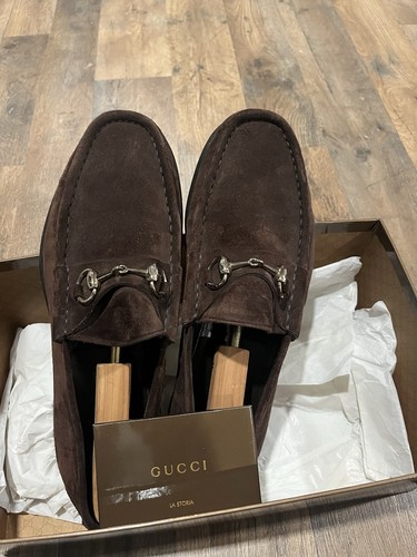 Gucci Men's Suede Gold Horsebit Loafers Size 9 US - Picture 3 of 15