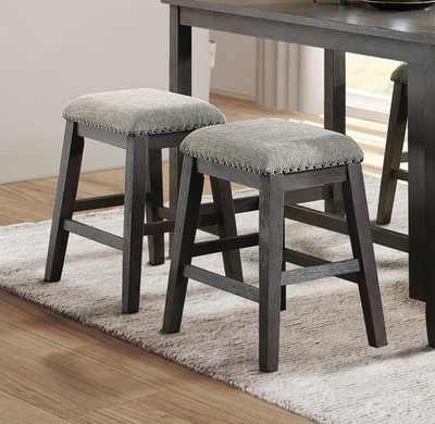 Wire-Brushed Gray Finish Set of 2 Counter Height Barstool Gray Chenille Uphols