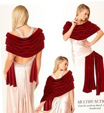 Elegant Dark Red Velvet Evening Gown Wrap, Long 116x29 Thin