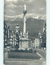 old rppc CARS AND BUILDINGS BY STATUE Innsbruck Austria : make an offer HM1446