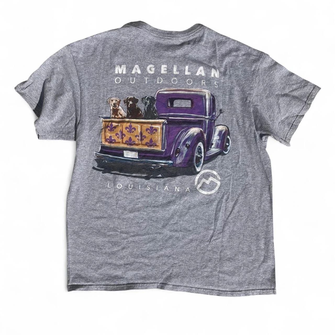 Magellan Outdoors Louisiana LSU Fleur De Lis Grey Crewneck Short Sleeve Tee Sz L