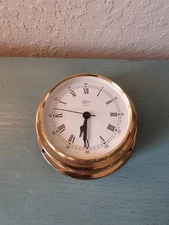 Vintage Barigo Germany Brass Ship's Clock, Roman Numerals-Works, Very Good