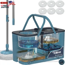 Large Capacity Spin Mop and Bucket with Wheels Clean Dirty Water System