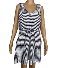 J.Crew 100% Cotton Striped Tank Dress Women’s Size M Nautical Drawstring Waist