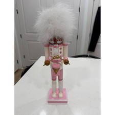 Pink and White Wooden Drummer Nutcracker with...
