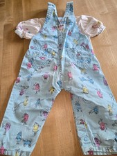 Oshkosh Vestback Overalls SET Toddlers Rare Light Blue Fingerprint People 2t 3t