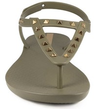Sandalias Ipanema 8 Verde Oliva Oro Tachonado Tanga Correa Tobillo NUEVAS