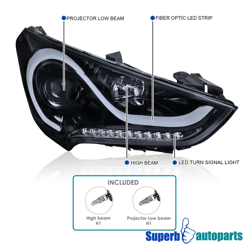 Fits 2012-2017 Hyundai Veloster Black Smoke LED Tube Projector Headlights Foto 4 de 4