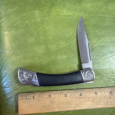 Rare Vintage Spread Eagle Bushmaster Folding Hunter Damascus Etched Pocket Knife