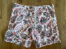 American Eagle Board Shorts Mens Lg Pink BROWN Unlined Floral Hawaiian Leaves