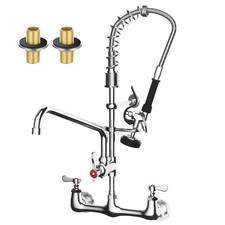 Wall Mount Commercial Kitchen Faucet with Pre Rinse Sprayer