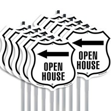 Open House Left Shield Shaped Sign With Stake Crafted in the USA