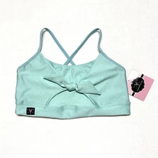 Kandi Kouture Dancewear Top Crop Sports Bra Dance Aqua Bow TL Teen Large 8/9 NEW