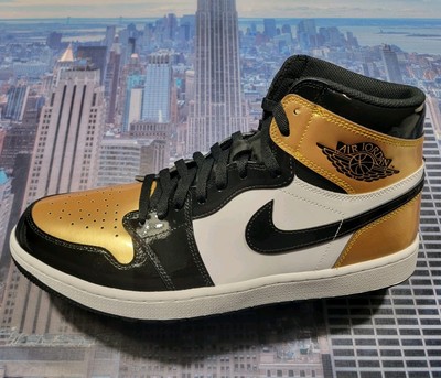 Air Jordan 1 High Golf Gold Toe Black/Metallic Gold-White Size 14