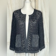 Alfani Black Gray Open Front Lace jacket with Pockets size XL whimsigoth lace