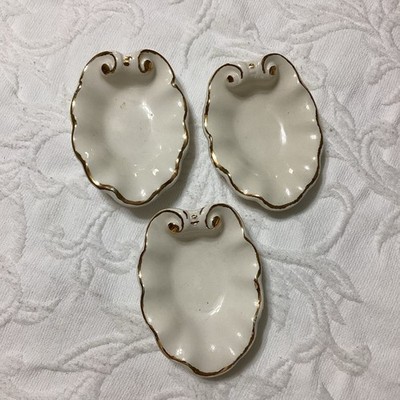 Vintage Cream With Gold Trim Set Of Three Porcelain Small Oval Trinket Dishes
