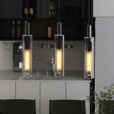 3 Pack Modern Pendant Light Black Chandelier Clear Glass Shade Hanging Fixtures