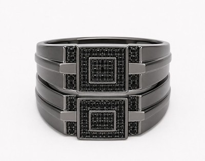 Mens Black Diamond Black Rhodium Over Solid Sterling Silver Ring Size 11 