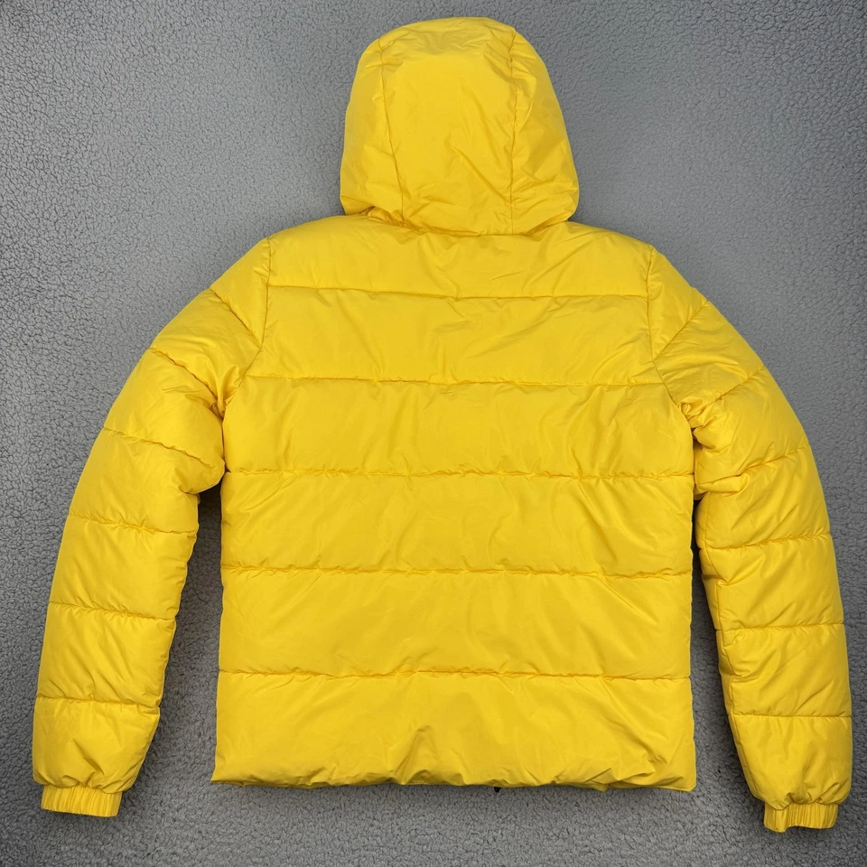 Superdry Puffer 夹克男式中号黄色连帽防水拉链 M50112A — 第 2/4 张图片