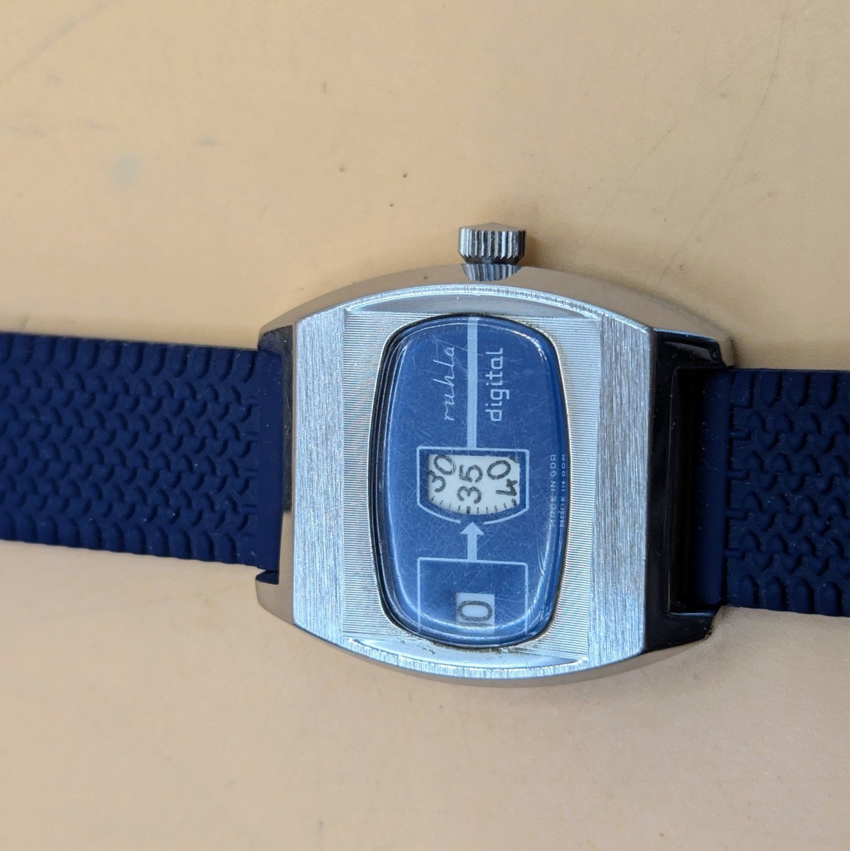 Rare Vintage Ruhla Digital Jump Hour Watch. Made in GDR. Blue Dial